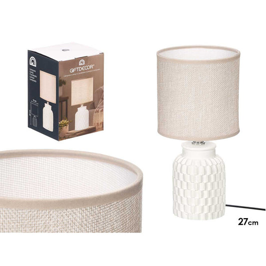 Candeeiro de Mesa Cilíndrico às Riscas Branco