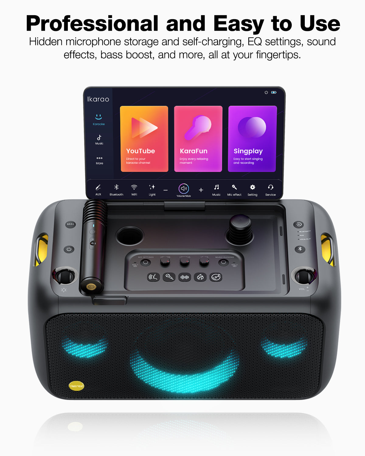 Sistema de Som Karaoke Portátil Break X1 com Ecrã Tátil 13,3" 180º + 2 Microfones sem Fios – Android
