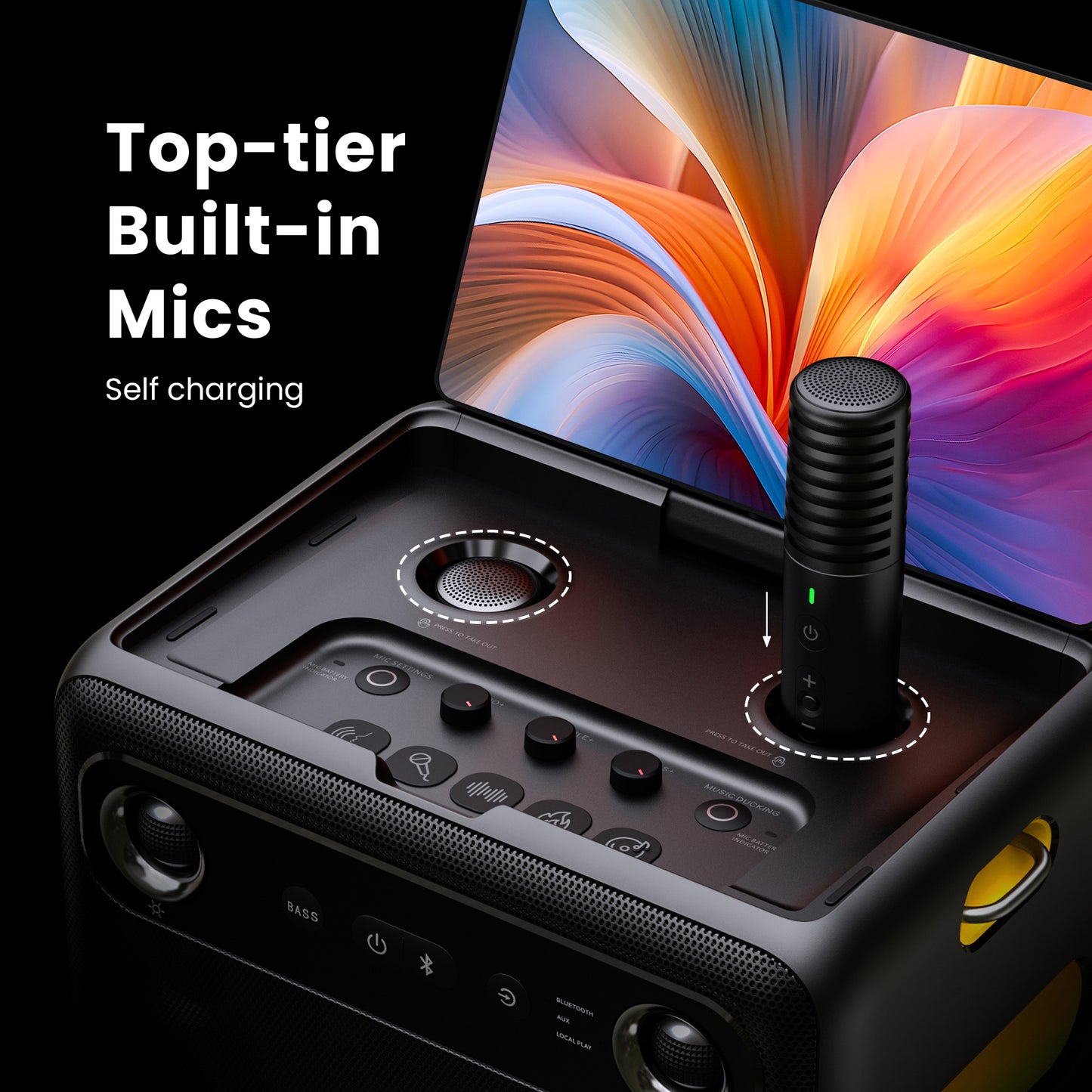 Sistema de Som Karaoke Portátil Break X2 com Ecrã Tátil 10,1" 180º + 2 Microfones sem Fios – Android