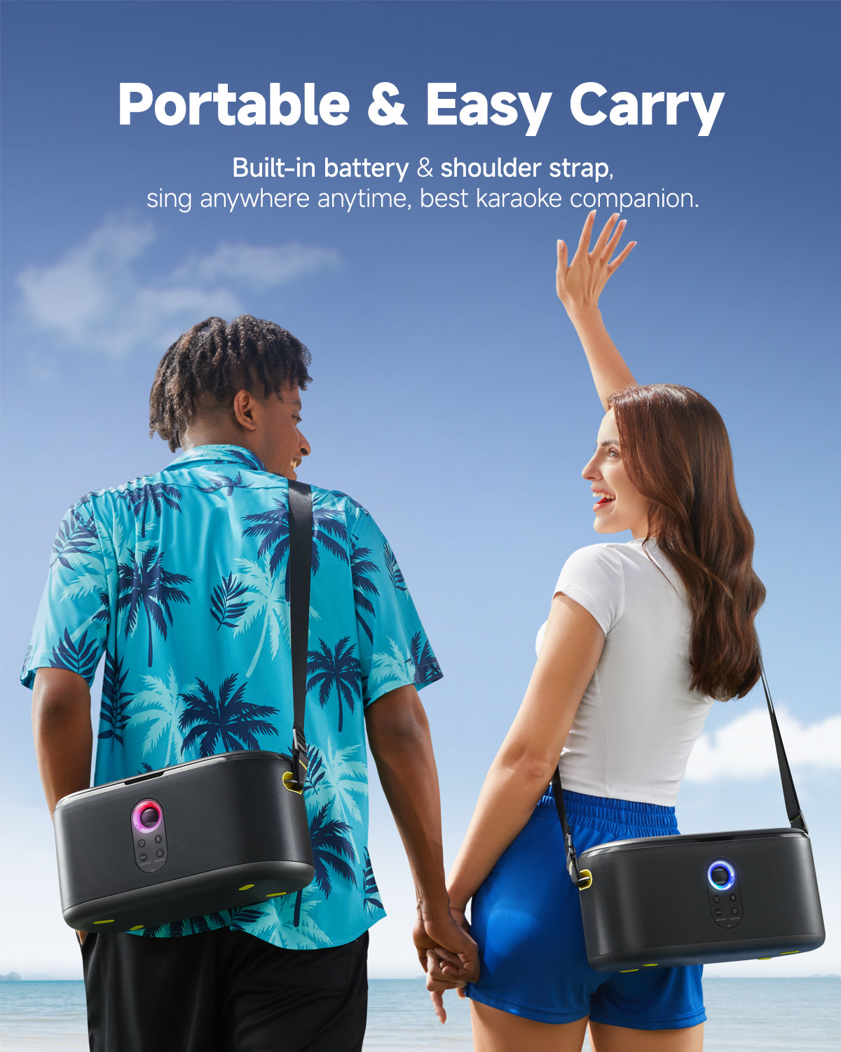 Sistema de Som Semi-Pro Ikarao -  Karaoke Portátil c/ Ecrã Tátil e 2 Microfones Incluídos