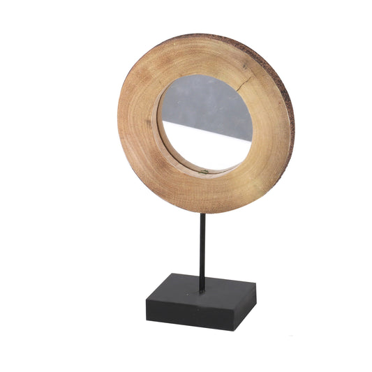 Espelho Toro de Madeira com Pé de Metal Preto