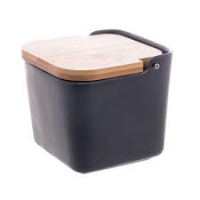 Saleiro Cerámica Preto c/Tampa de Madeira 600ml KIKASA