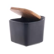 Saleiro Cerámica Preto c/Tampa de Madeira 600ml KIKASA