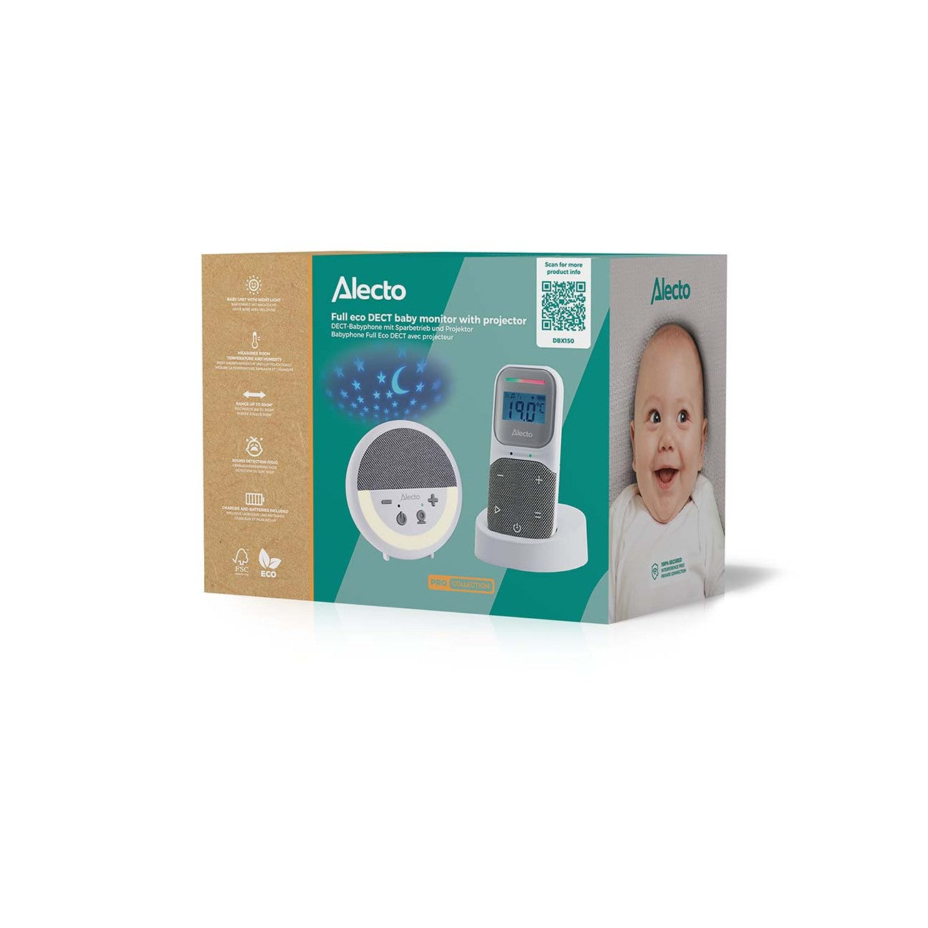 Monitor de Bebé com Ecrã, Projetor de Estrelas e Luz de Presença | Branco