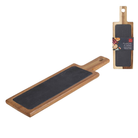 Tábua de Tapas em Madeira de Acácia e Ardósia (37x12x1,5 cm)